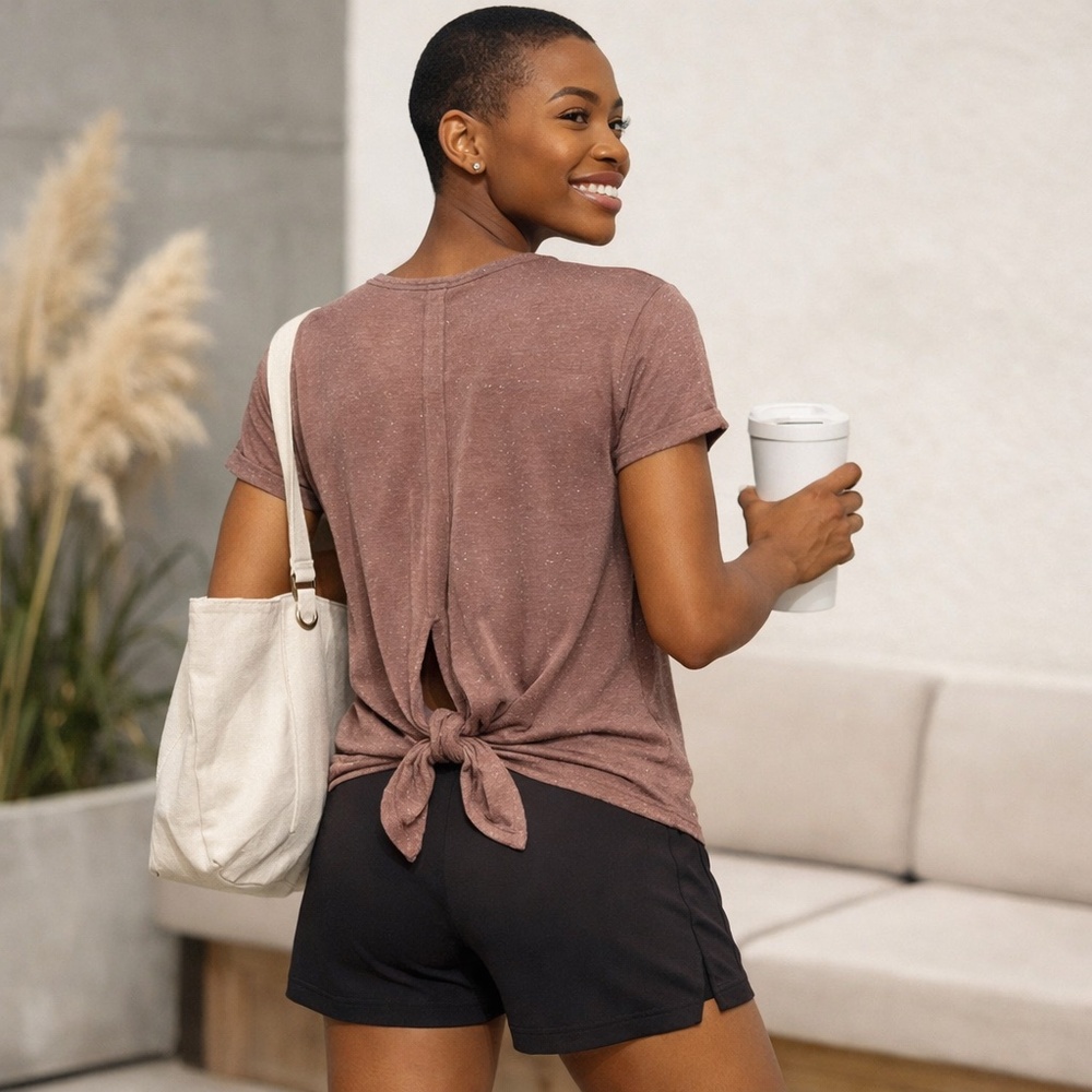 lululemon Antique Bark White Open Back Tie Tee Athleisure‎ Short Sleeve 4